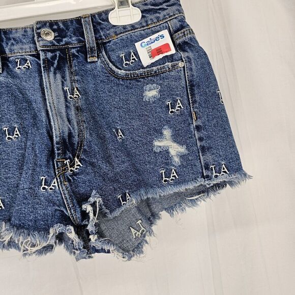 Guess Los Angeles Cut-Off Embroidered L.A. Blue Jean Shorts Women's Size 6 NWT - Picture 2 of 5